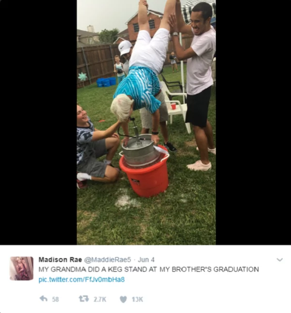 And the “Coolest Grandma” award goes to… This 79-year-old grandmother does a celebratory keg stand for grandson’s graduation And the “Coolest Grandma” award goes to… This 79-year-old grandmother does a celebratory keg stand for grandson’s graduation