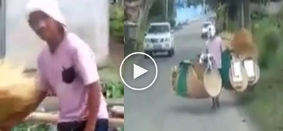 Saludo kami sayo! Hardworking Pinoy vendor carrying heavy items on the street inspires netizens