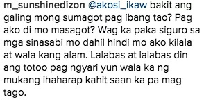 Sunshine Dizon claps back at basher on Instagram account Sunshine Dizon claps back at basher on Instagram account