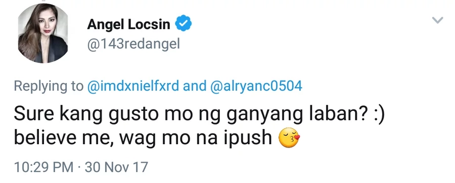 Uubra ba kayo kay Jacintha? Angel Locsin strikes back at basher for mocking her on Twitter Uubra ba kayo kay Jacintha? Angel Locsin strikes back at basher for mocking her on Twitter