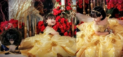 Cuteness overload! Scarlet Snow shows her inner princess as she and her adorable dog dresses up as Beauty and the Beast