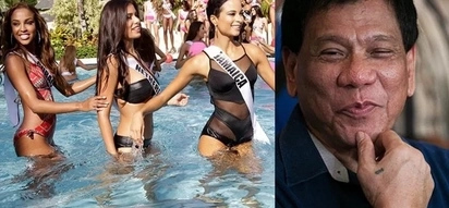 Captivated by Miss Universe candidates! Tough-talking Duterte behaves well while in a room full of beautiful women