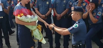Ang sweet naman! Watch how this romantic cop proposed to girlfriend in front of his many colleagues