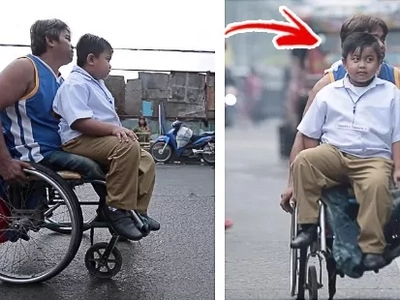 Wheelchair-bound father takes son to school in his wheelchair every day, earns praises and sympathy from netizens