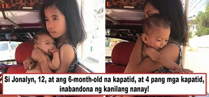 Sinong matinong nanay ang gagawin 'to? Heartbreaking photo of 12-yr-old with 6-month-old sibling, abandoned by their mother, crush hearts of netizens