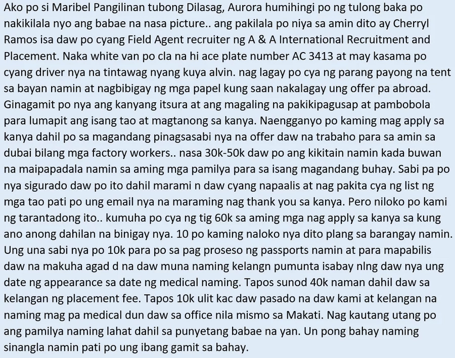 Naisangla pa ang bahay! Woman seeks help after being a victim of an alleged illegal recruiter who promised a job in Dubai Naisangla pa ang bahay! Woman seeks help after being a victim of an alleged illegal recruiter who promised a job in Dubai