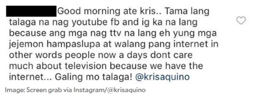 Kris Aquino's comment over "elite" commenter Kris Aquino's comment over "elite" commenter