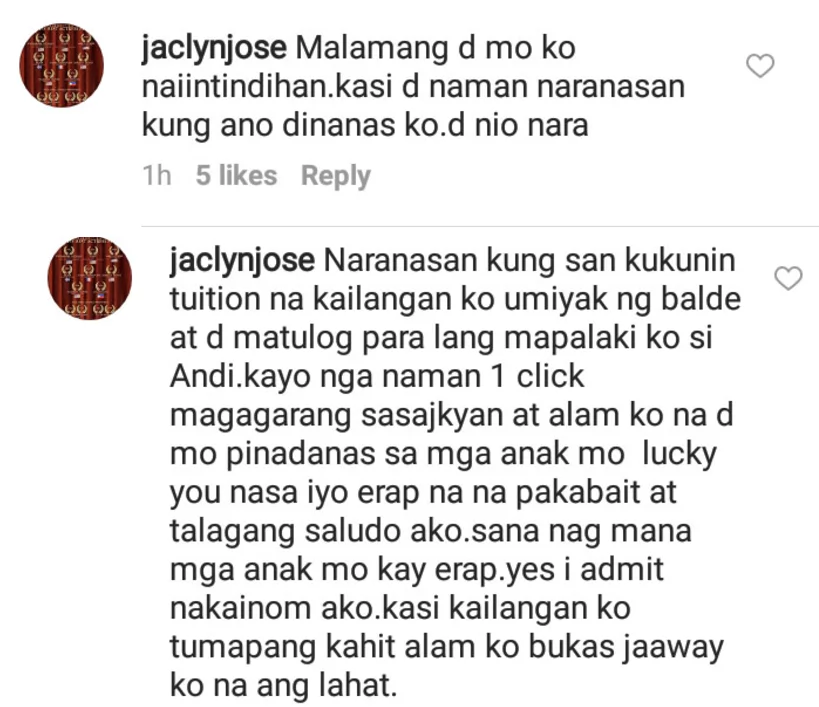 “Jake, ubos na pasensiya ko sa inyo." Jaclyn Jose lambasts Jake Ejercito, Laarni Enriquez on Instagram “Jake, ubos na pasensiya ko sa inyo." Jaclyn Jose lambasts Jake Ejercito, Laarni Enriquez on Instagram