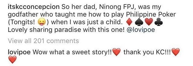 Di makalimutan dahil sa tong-its? KC Concepcion reveals a sweet memory of Lovie Poe's Dad Di makalimutan dahil sa tong-its? KC Concepcion reveals a sweet memory of Lovie Poe's Dad