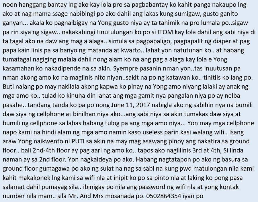 Hindi na kaya ni kabayan! An OFW in Jeddah who's suffering from alleged maltreatment seeks help so she could return to the Philippines Hindi na kaya ni kabayan! An OFW in Jeddah who's suffering from alleged maltreatment seeks help so she could return to the Philippines