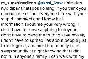 Sunshine Dizon claps back at basher on Instagram account Sunshine Dizon claps back at basher on Instagram account