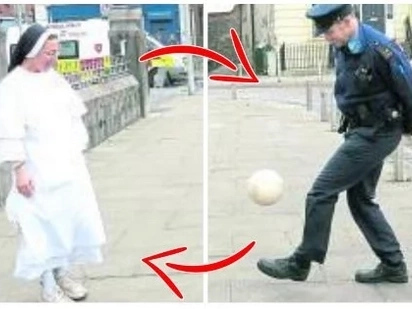 Square was full of tourists. Suddenly they all froze and stared at a nun and a police officer