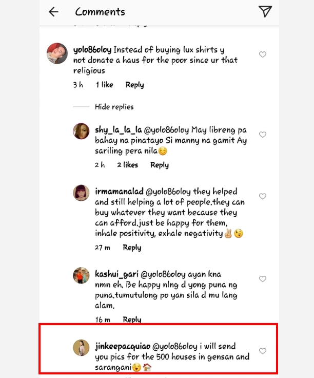 Supalpal! Jinky Pacquiao, sinagot ang isang basher na pumuna sa mamahaling damit ng kanyang mga anak Supalpal! Jinky Pacquiao, sinagot ang isang basher na pumuna sa mamahaling damit ng kanyang mga anak