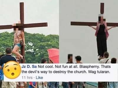 Netizens are mad over these shameless people who posed with wooden crosses on Holy Week