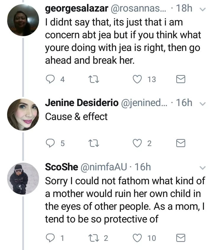 "Nuknukan ng tigas ng ulo." Jenine Desiderio to daughter Janella via Twitter "Nuknukan ng tigas ng ulo." Jenine Desiderio to daughter Janella via Twitter