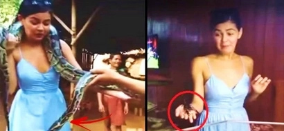 Watch Janine Gutierrez's terrifying encounter with a deadly python & a scorpion! Makapigil-hiningang video!