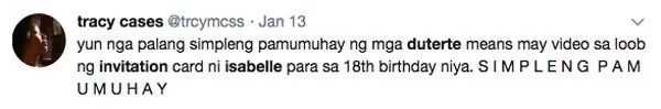 Isabelle Duterte's LED debut invitations earn both praise and ire of many Filipinos Isabelle Duterte's LED debut invitations earn both praise and ire of many Filipinos