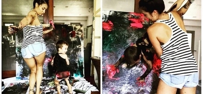 Fun tita she is! Solenn Heussaff bonds with her nephew as they paint her art pieces together