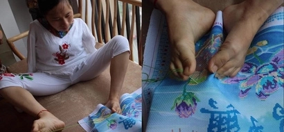 This armless woman wows us with her beautiful embroidery done with her feet
