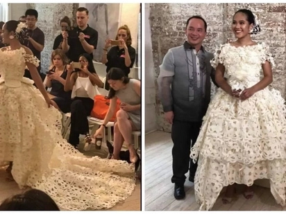 This Filipino designed a gown using tissue paper and won an award for it!