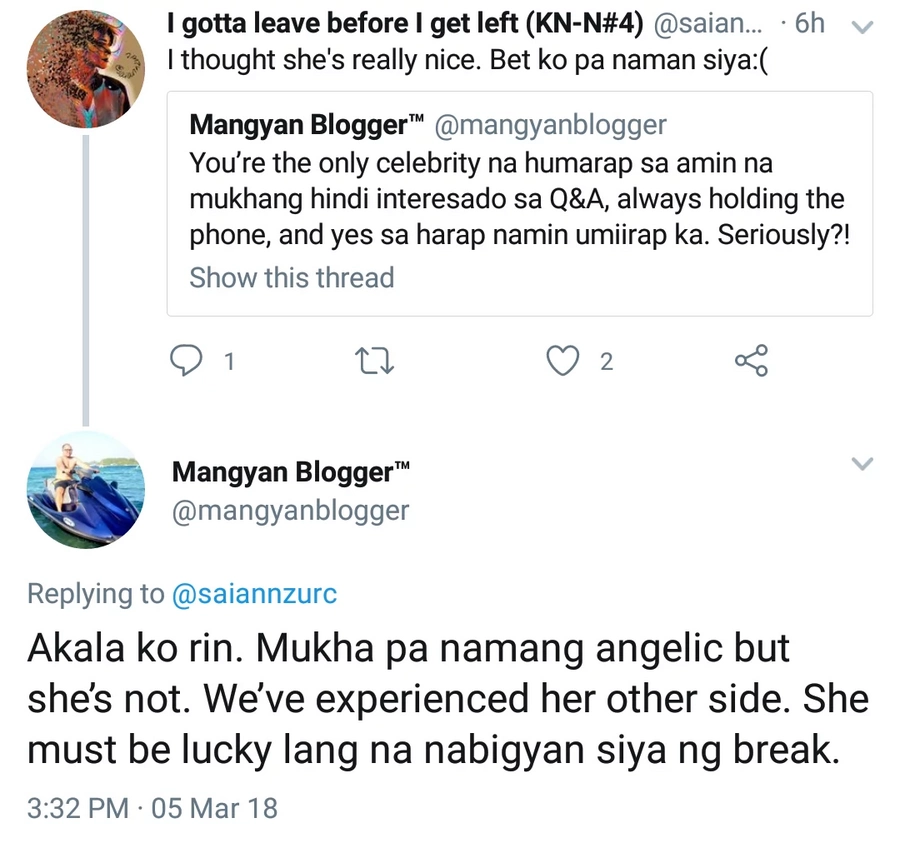 Panget daw ang ugali? Mangyan blogger rants on Twitter about Sofia Andres' alleged "attitude problem" Panget daw ang ugali? Mangyan blogger rants on Twitter about Sofia Andres' alleged "attitude problem"