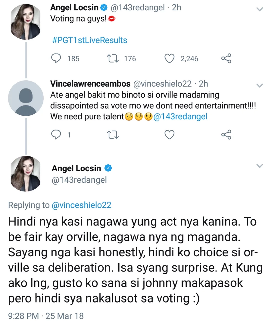 Madami daw na disappoint! Angel Locsin clarifies why she chose Orville over Johnny who did vape exhibitions in PGT Madami daw na disappoint! Angel Locsin clarifies why she chose Orville over Johnny who did vape exhibitions in PGT