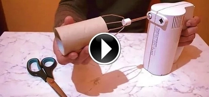 She attaches a toilet paper roll to a mixer and saves tons of time