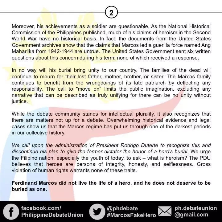 PH debate community denounces Marcos' burial at the LNMB PH debate community denounces Marcos' burial at the LNMB