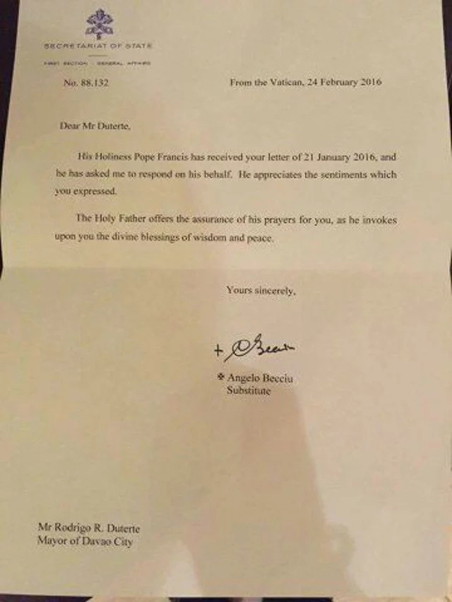 The Pope Responds To Duterte's Apology The Pope Responds To Duterte's Apology
