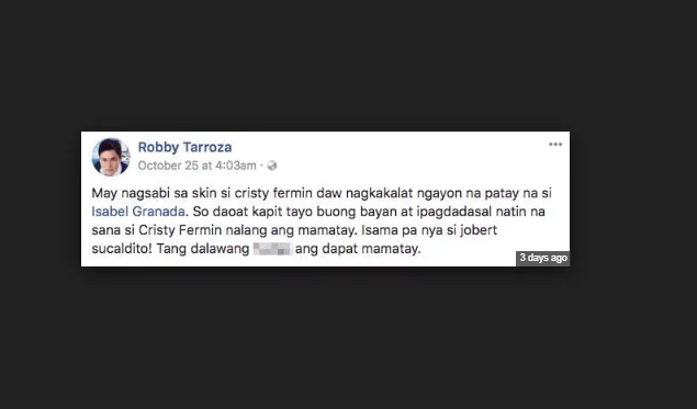 Cristy Fermin reacts on Robby Tarroza's false claims on Isabel Granada's Death Rumor Cristy Fermin reacts on Robby Tarroza's false claims on Isabel Granada's Death Rumor