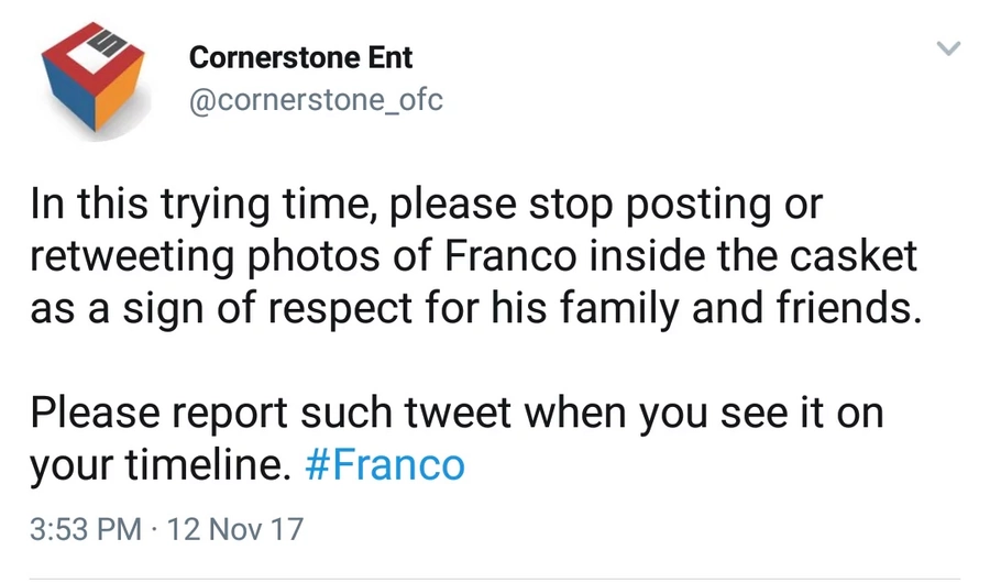 Cornerstone and Franco's gf request netizens not to upload photos of him in the coffin Cornerstone and Franco's gf request netizens not to upload photos of him in the coffin