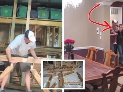 A husband was building something on his garage using only hand tools. Then on his 20th wedding anniversary, he called his wife to go to the kitchen...