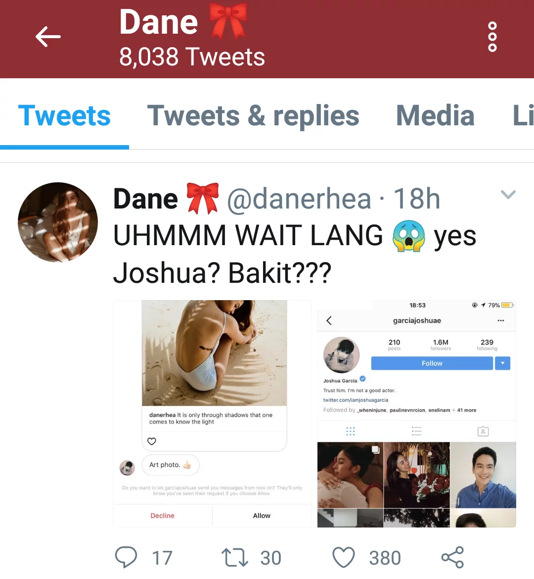 Nagtaksil daw kay Julia? Joshua Garcia allegedly sends private messages to a female netizen so that they could meet