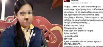 Pleading OFW in Qatar seeks help to go home to the Philippines because her employer is allegedly hurting her