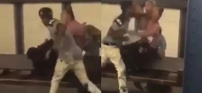 Disgusting moment thug knocks out a girl that was trying to protect her boyfriend