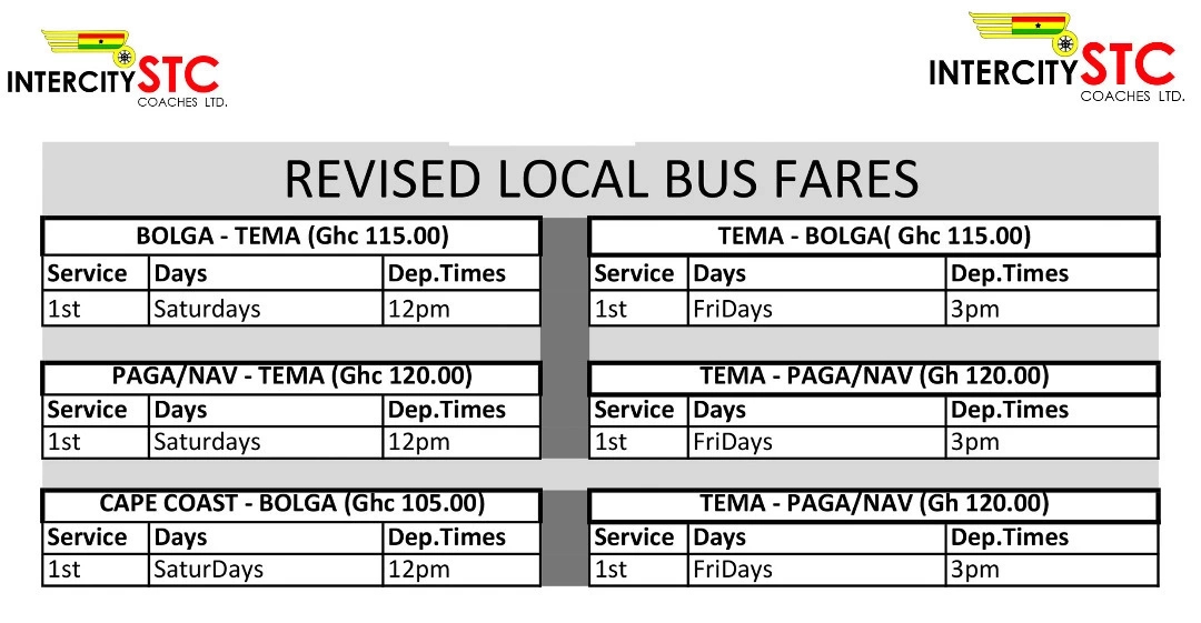 Intercity STC Nationwide Bus Schedule & Fares , 2023 - GWS Online GH