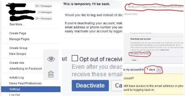 how to deactivate facebook account temporarily step by step