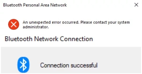 Bluetooth personal area network an unexpected error occurred