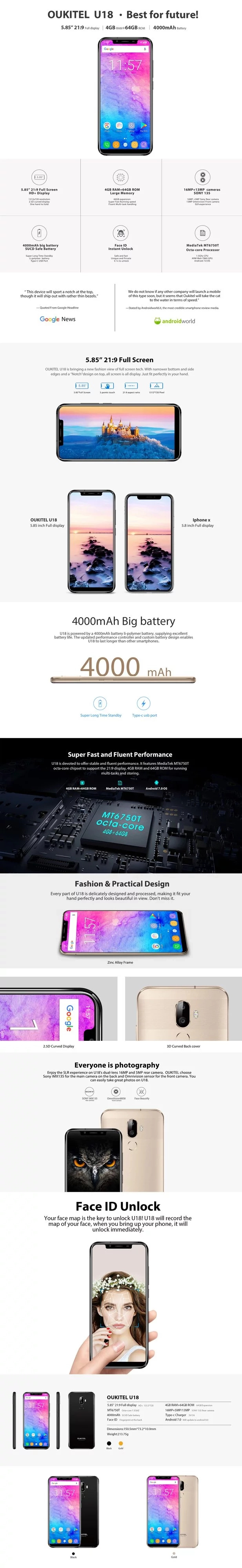 Oukitel U18 specifications Oukitel U18 specifications
