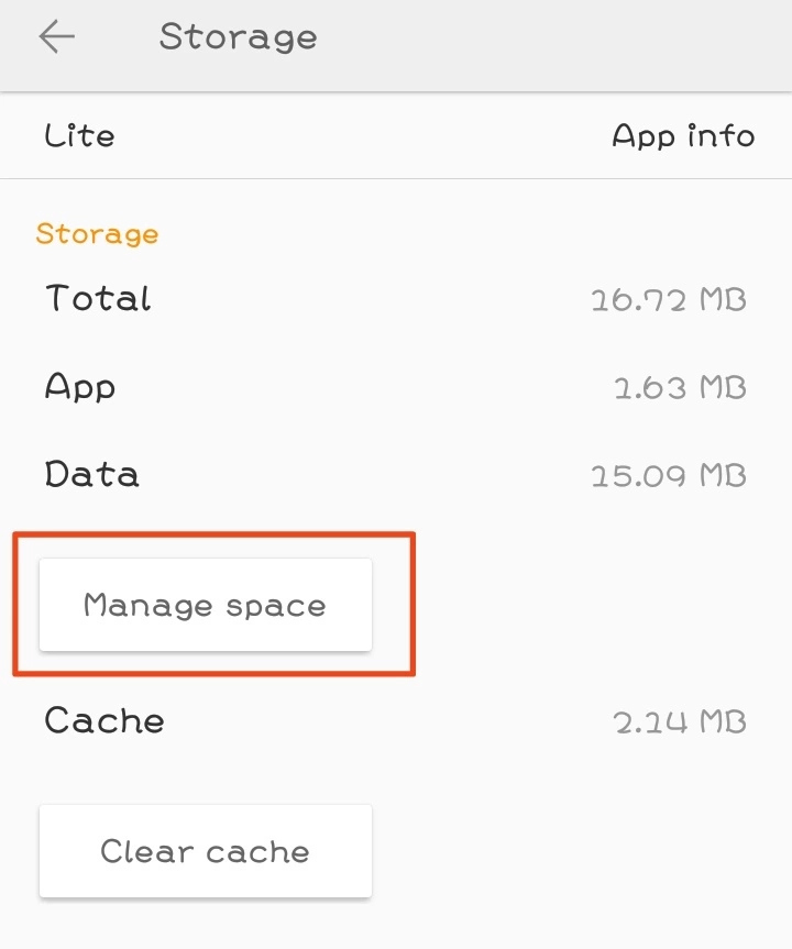clear cache on Facebook lite