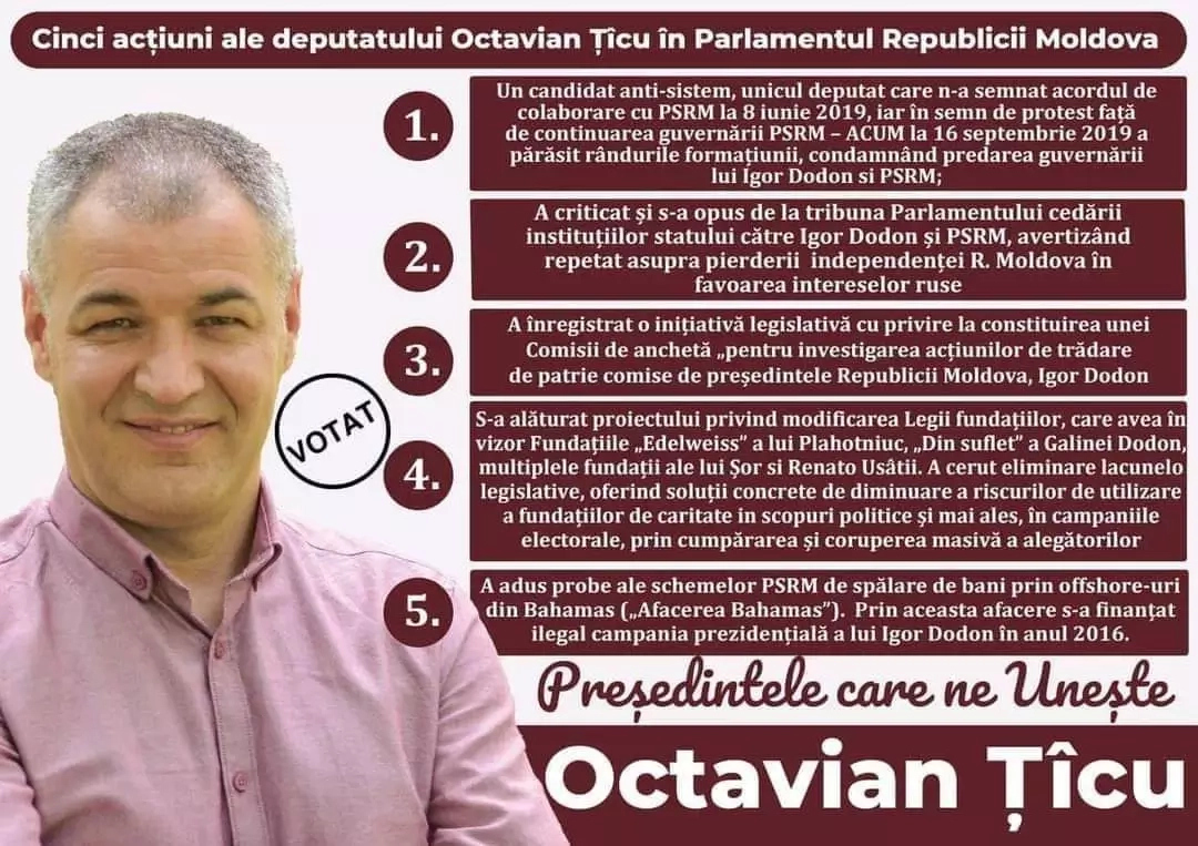 Cinci acțiuni ale deputatului Octavian Țîcu în Parlamentul Republicii Moldova