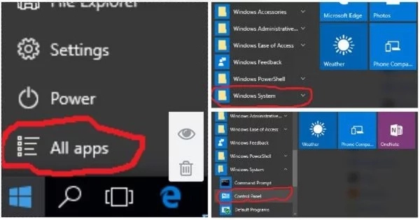 find control panel in windows 10