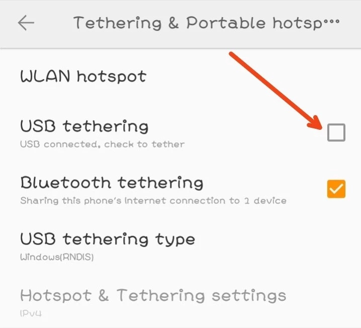 USB tethering android