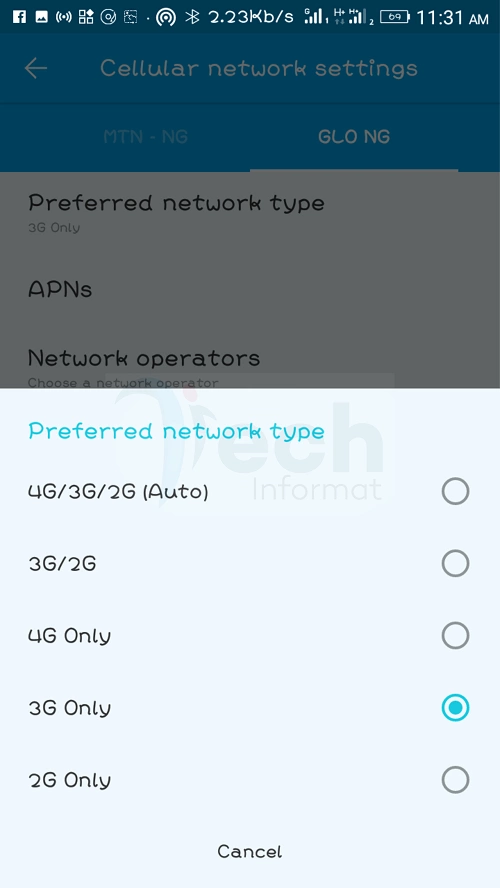 change preferred network types