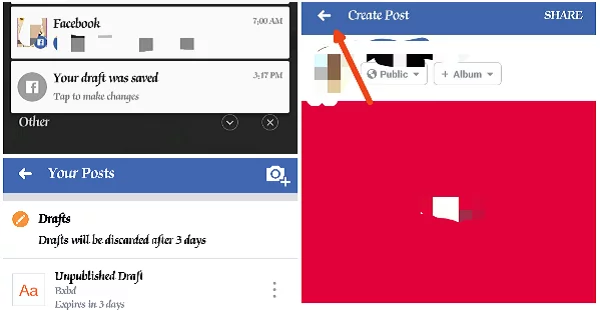 How to find drafts on Facebook app