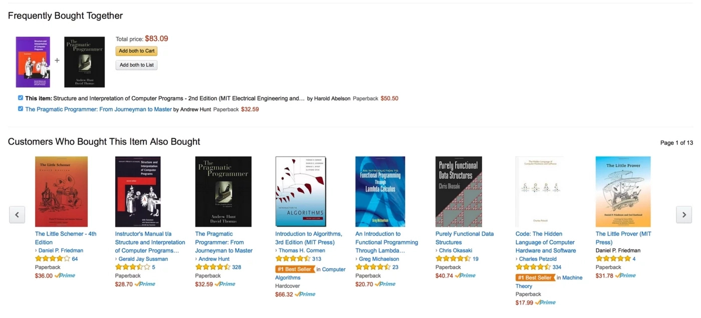 Amazon example of using recommender systems