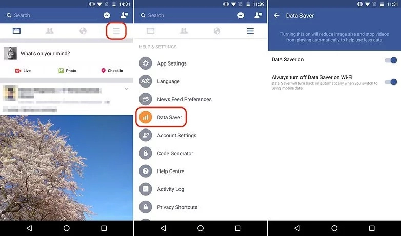 reduce data usage in Facebook Android app