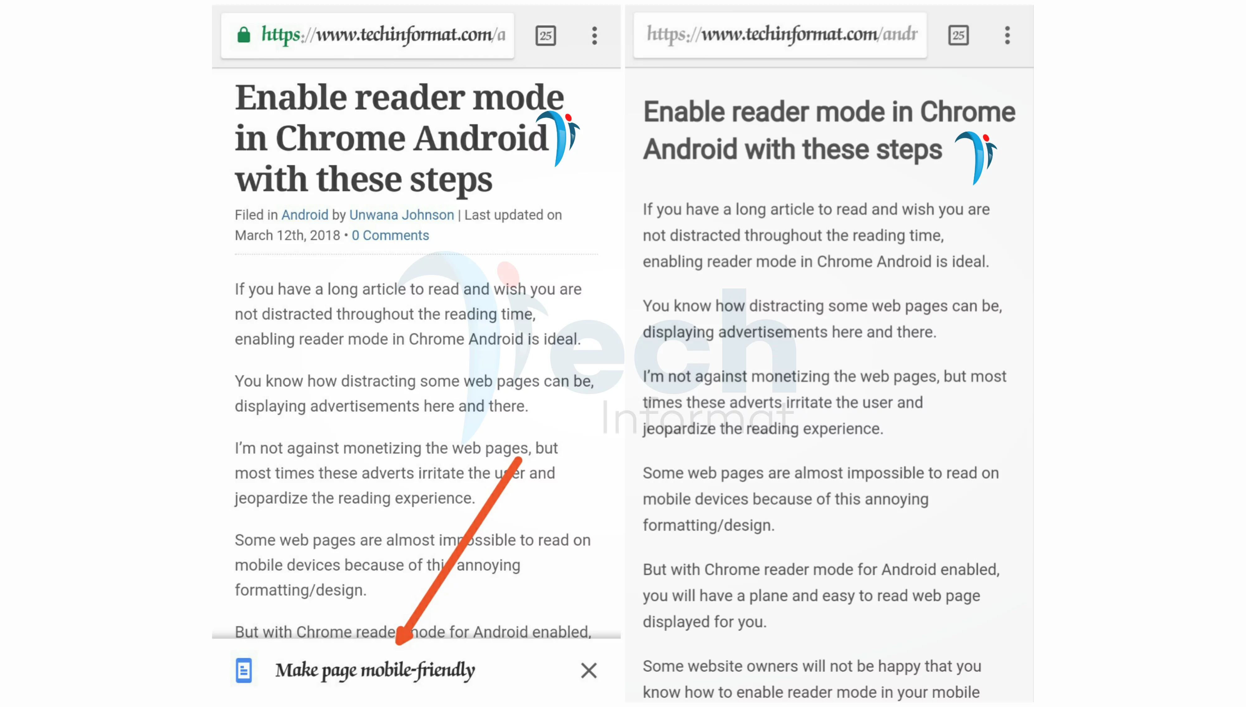 Reader mode in Google Chrome Android