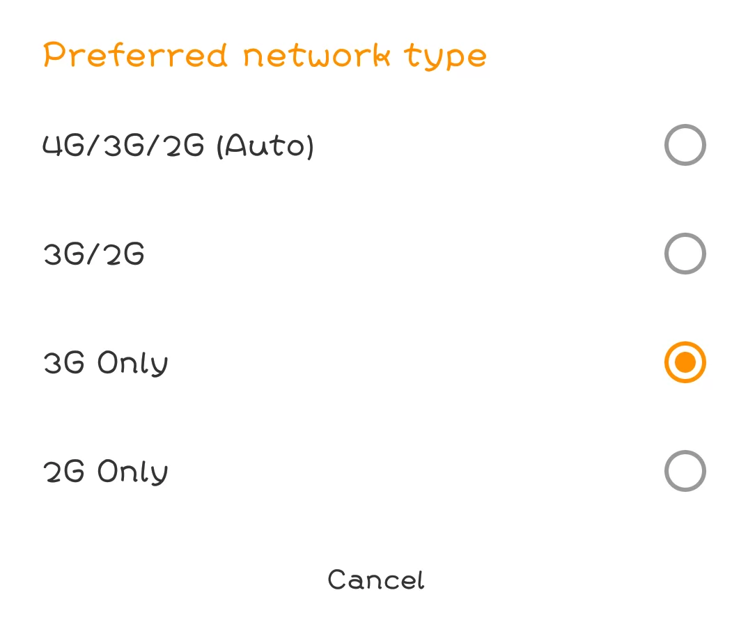 set your preferred network type on android