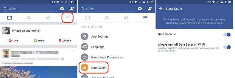 reduce data usage on Facebook app